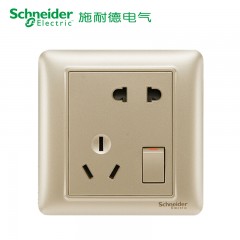 施耐德 开关插座二三墙壁面板一开斜五孔电源插座带开关 睿意金色