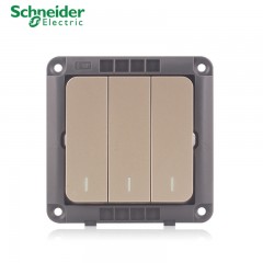 施耐德 面板开关 三开三位三联单控 墙壁电源开关插座面板 睿意金
