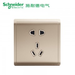 施耐德 开关 二三插 五孔插座墙壁电源 开关插座面板10A丰尚香槟金