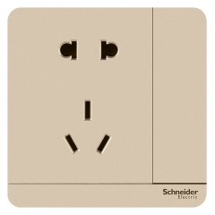 施耐德 电气 带开关二三插一开五孔插座 插座面板10A 绎尚薄暮金