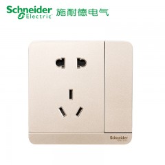 施耐德 电气 带开关二三插一开五孔插座 插座面板10A 绎尚薄暮金