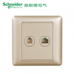 施耐德 开关插座面板 弱电插座 睿意金 二位弱电 香槟金电话电脑