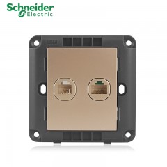 施耐德 开关插座面板 弱电插座 睿意金 二位弱电 香槟金电话电脑