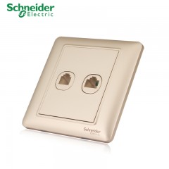 施耐德 开关插座面板 弱电插座 睿意金 二位弱电 香槟金电话电脑