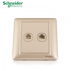 施耐德 开关插座面板 弱电插座 睿意金 二位弱电 香槟金电话电脑