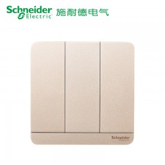 施耐德 三位三开三联单控 电源开关面板16A 绎尚金