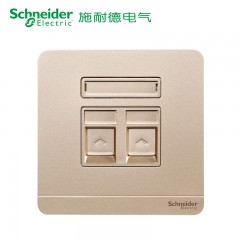 施耐德 电话+电脑插座 网络网线面板 绎尚薄暮金