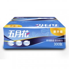 五月花 平板卫生纸300张*10包加厚家用纸巾原生木浆刀切纸厕纸