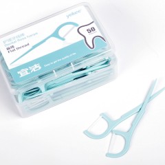 宜洁 一次性扁线牙线棒高拉力弓形牙线清洁剔牙缝牙签 50支/盒