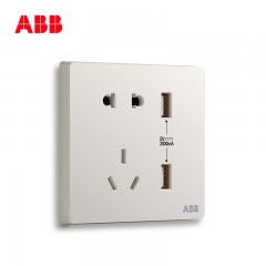 ABB 开关插座面板轩致无框雅典白色10A五孔带双USB充电二三插AF293