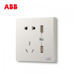 ABB 开关插座面板轩致无框雅典白色10A五孔带双USB充电二三插AF293