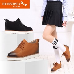 红蜻蜓 女鞋新款内增高高帮皮鞋女休闲圆头学院女单鞋