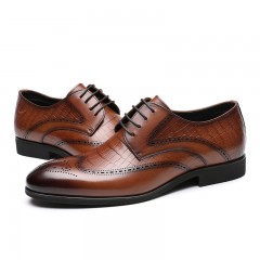 红蜻蜓 春季新款真皮雕花布洛克鞋 系带商务正装皮鞋子男