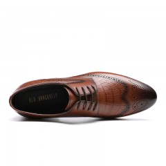 红蜻蜓 春季新款真皮雕花布洛克鞋 系带商务正装皮鞋子男