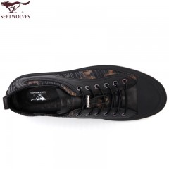 七匹狼 男鞋新款头层牛皮配织物时尚潮流休闲平底系带男士布鞋子