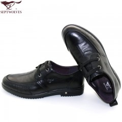 七匹狼 男鞋新款头层牛皮时尚休闲男士系带真皮皮鞋子