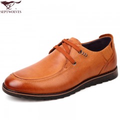 七匹狼 男鞋新款头层牛皮男士时尚透气休闲系带真皮皮鞋子