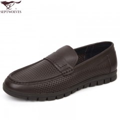 七匹狼 凉皮鞋小牛皮镂空打孔男鞋软底软面时尚休闲夏季真皮皮鞋子