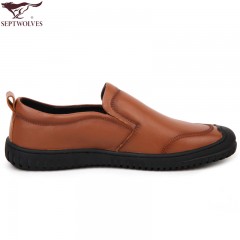 七匹狼 男鞋新款头层牛皮时尚耐磨套脚日常软底软面男士休闲鞋