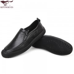 七匹狼 男鞋新款头层牛皮时尚耐磨套脚日常软底软面男士休闲鞋