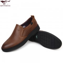 七匹狼 男鞋新款头层牛皮软底软面时尚耐磨真皮休闲男士皮鞋子