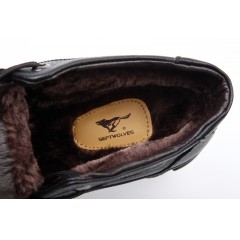 七匹狼 棉鞋冬季高帮保暖头层牛皮商务休闲真皮毛皮鞋子长毛绒