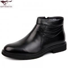 七匹狼 棉鞋新款头层牛皮冬季保暖长毛绒高帮正装真皮毛皮鞋子