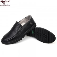 七匹狼 皮凉鞋男士头层牛皮镂空打孔男鞋夏时尚透气真皮黑皮鞋