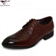 七匹狼 男鞋新款头层牛皮鳄鱼皮纹男士正装真皮系带皮鞋子