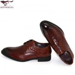七匹狼 男鞋新款头层牛皮鳄鱼皮纹男士正装真皮系带皮鞋子
