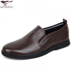 七匹狼 皮鞋新款头层牛皮男士商务休闲套脚真皮软底软面男鞋子