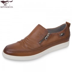 七匹狼 男鞋头层牛皮时尚白底套脚防褶皱男士休闲真皮皮鞋