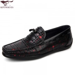 七匹狼 男鞋新款头层牛皮男士时尚潮流休闲套脚真皮软皮鞋子