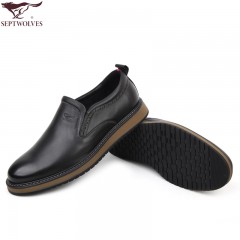 七匹狼 男鞋秋季新款头层牛皮套脚线缝皮鞋真皮休闲耐磨男鞋子