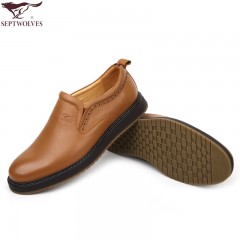 七匹狼 男鞋秋季新款头层牛皮套脚线缝皮鞋真皮休闲耐磨男鞋子