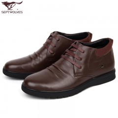 七匹狼 棉鞋冬季新款头层牛皮软底软面加绒保暖高帮男士真皮毛皮鞋