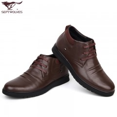 七匹狼 棉鞋冬季新款头层牛皮软底软面加绒保暖高帮男士真皮毛皮鞋