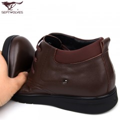 七匹狼 棉鞋冬季新款头层牛皮软底软面加绒保暖高帮男士真皮毛皮鞋