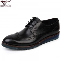 七匹狼 男鞋头层牛皮布洛克雕花男士商务正装系带真皮皮鞋子