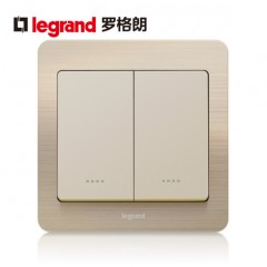 罗格朗 开关插座面板细金纹双开双控荧光开关 二开双控带荧光面板