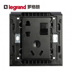 罗格朗 黑色墙壁86型二三插一开五孔带开关插座面板家用多孔插座