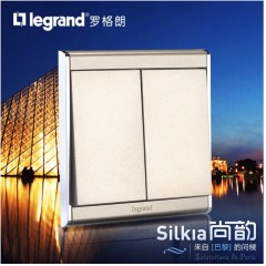 罗格朗 尚韵缎沙金开关插座面板86型二开双控开关 双开双控面板