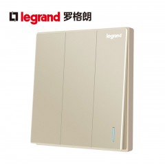 罗格朗 大面板家用三联双控3开三位双控三开双控开关86型香槟金