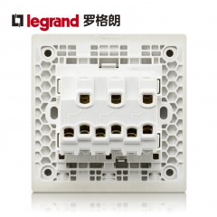 罗格朗 大面板家用三联双控3开三位双控三开双控开关86型香槟金