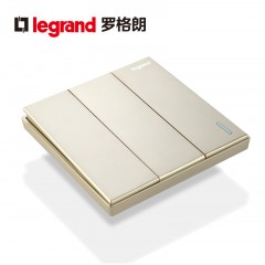 罗格朗 大面板家用三联双控3开三位双控三开双控开关86型香槟金