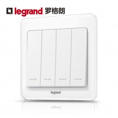 罗格朗 开关插座开关插座面板86型冰莹白四开双控荧光面板