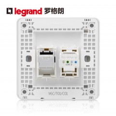 罗格朗 开关插座面板逸典圆电话电脑 网络+电话语音插座 86型