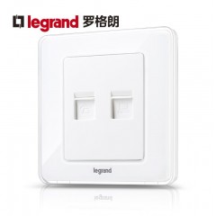 罗格朗 开关插座面板开关插座冰莹白电话电脑插座面板语音+网络