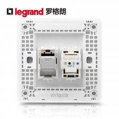 罗格朗 开关插座面板开关插座冰莹白电话电脑插座面板语音+网络