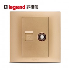 罗格朗 香槟金电视电脑插座86型网络+有线电视插座面板宽带金色